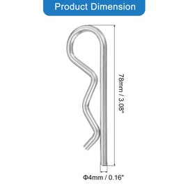 sourcing map 4 mm x 78 mm Cotter Pins Spring Fastener, Hitch Pins Retaining Pin R Clip Hairpin 304 Stainless Steel Silver Tone 10 Pcs
