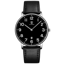 L LAVAREDO Watch for Men, Extremely Thin Mens Watches Minimalist Analog Men's Leather Wrist Watches with Time/Date, Birthday Gift for Men Boyfriend