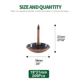 Keadic 200Pcs 3/4" (19mm) Antique Upholstery Tacks Furniture Nails Pins Assortment Kit for Upholstered Furniture Cork Board or DIY Projects - Rose Gold