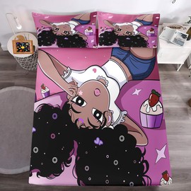 FJKJHKGJ Black Girl Sheet Set - African American Girl Bed Fitted Sheet Sets for Grils Bedroom Decor Kids Twin Size Bedding Sets Gifts for Girls Kids Teens (1 Flat Sheet+1 Fitted Sheet+1 Pillowcase)