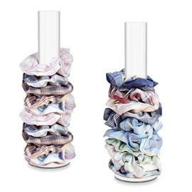 2Pcs Acrylic Scrunchie Holder Stands, FHDUSRYO Clear Scrunchy Display Organizers, Vertical Jewelry Bracelet Hair Ties Accessories Holders for Women Teen Girls Gifts