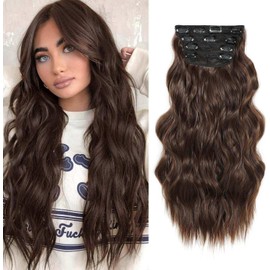 MS TAJ Clip-In Hair Extensions, Brown Hair Extensions, Clip-In Hair Extensions, Synthetic C Hair, 4 Pieces, 50 cm for Women