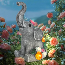 HAARAY Garden Decor Elephant Statue for Outside with Flower Lights, Solar Figurine Sculpture Lights Lawn Ornaments for Yard Decorations Outdoor Patio Home Table Balcony Decor, Elephant Gifts for Women