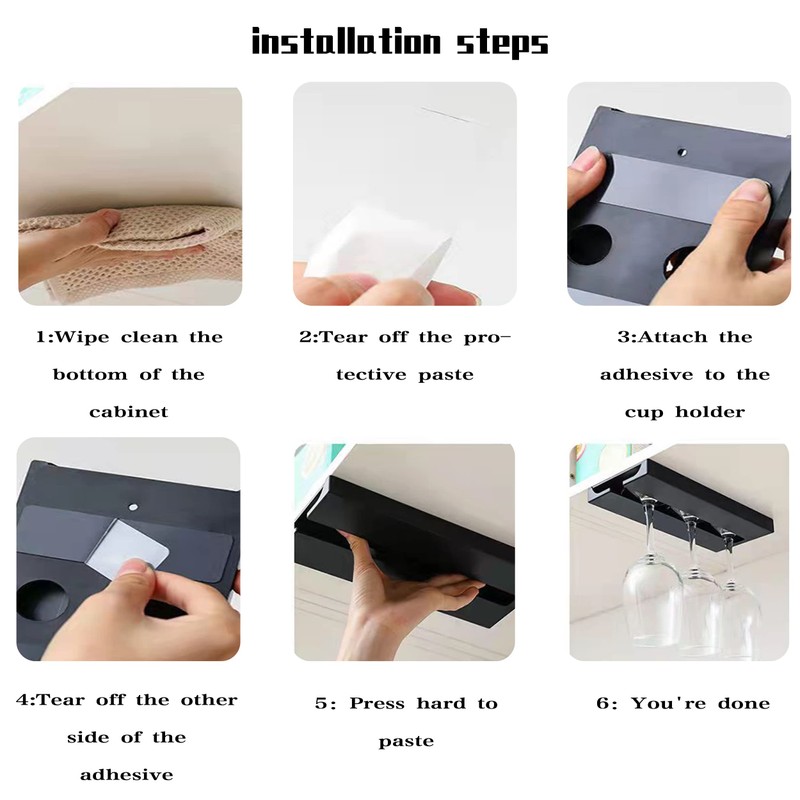 Vaisoeny Wine Glass Holder Under Cabinet, 4 Pack, Black