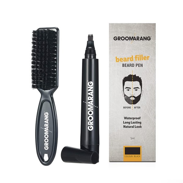Beard Pen GROOMARANG® Beard Pencil Filler for Men - Natural Enhancer to Fill, Shape and Define - Black or Brown (Black)