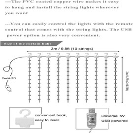 ORSMGOLF Fairy Curtain String Lights, Room Decor &Ideal Gift for Teens Girl, 8 Modes Wall Lights & Valentine's Day Indoor Decorations (White)