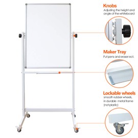 DEVELOP Magnetic Mobile White Board with Stand, 36 x 24 Inches, Rolling Double Sided Dry Erase Board on Wheels, Small Writing Standing Whiteboard Easel Easy Flip for Home, Office & School