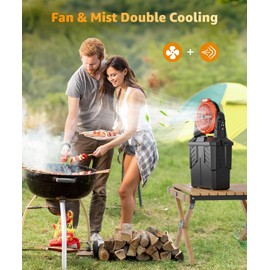 lynker Portable Misting Fan with Remote, Camping Fan with 20000mAh Rechargeable Battery Operated, 6L Water Tank, 3 Speed Levels, 2 Spray Modes, Hanging & Lighting for Outdoor Indoor Cooling (Orange)