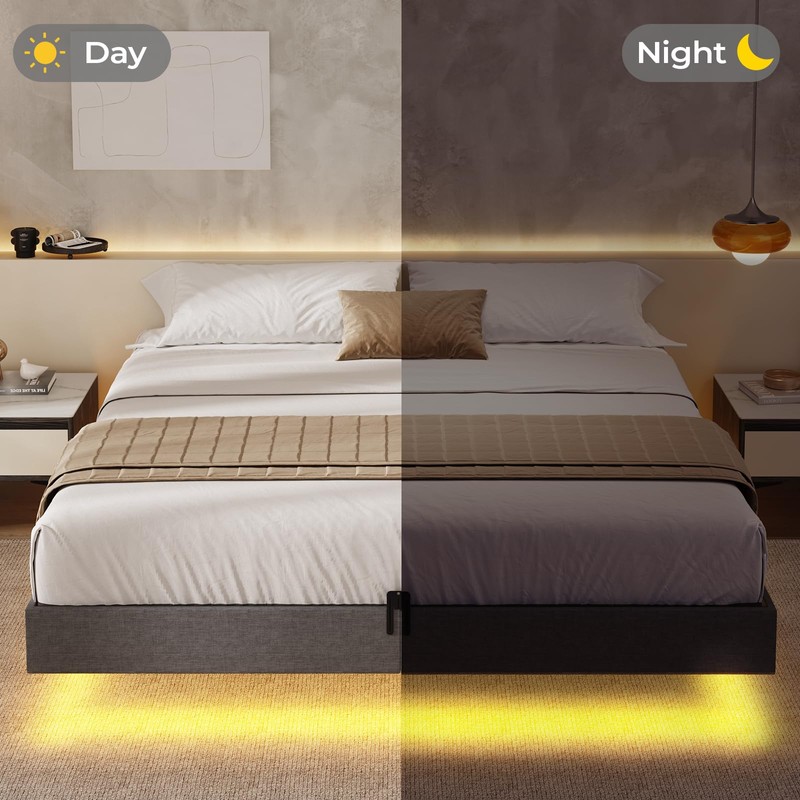 BTHFST Floating Bed Frame Full Size with LED Lights, Modern