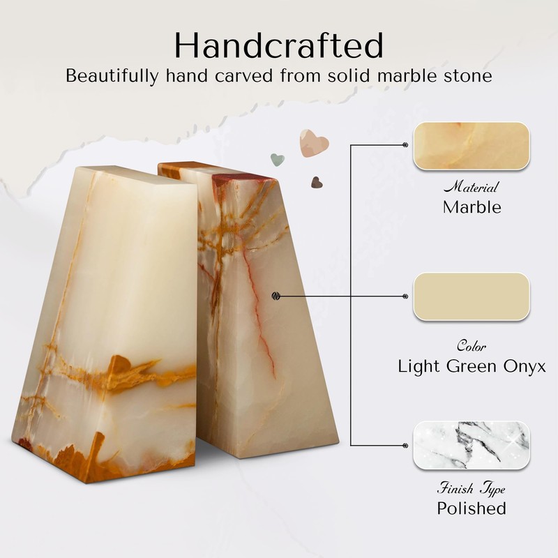 Modern Wedge Marble Bookends (Light Green Onyx)