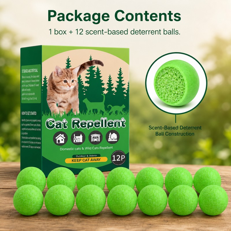 12-Pack Scent-Based Cat Deterrent Balls for Yard & Garden –