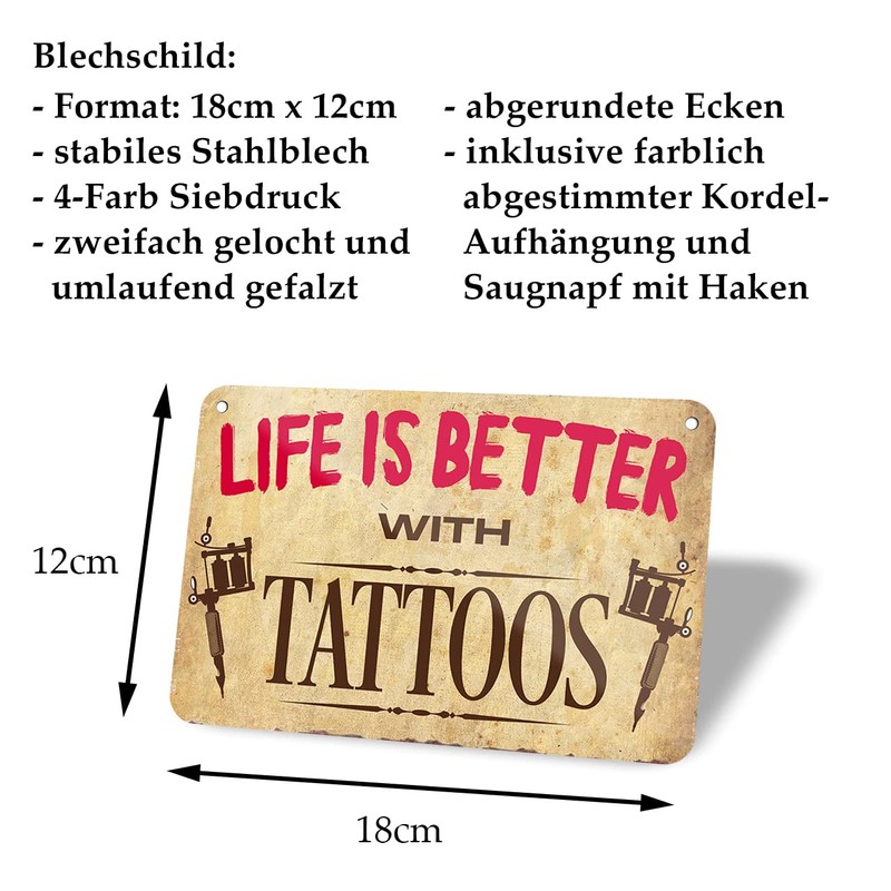 Life is Better with Tattoos Retro Decorative Hanging Sign with