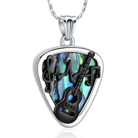 Imrsanl Cremation Jewelry for Ashes Pendant Stainless Steel Music Guitar Pick Cremation Keepsake Memorial Urn Necklace for Women Men (Abalone Shell-Guitar Pick)