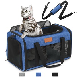 PETUX TSA Approved Pet Carrier in Cabin,Airline Approved Cat Carrier with Flannel Mat, Dog Carriers for Small Dogs Shoulder Straps(Blue)