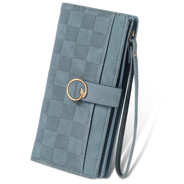 Women Wristlet Wallets Vegan Suede Leather Large Capacity Plaid Bifold