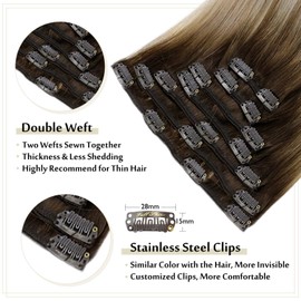 Full Shine Hair Extensions Clip in Shadow Roots Hair Extensions 16 Inch Clip in Human Hair Extensions for Women Color 3/8/22 Clip in Extensions Real Hair 120 Grams 7 Pieces