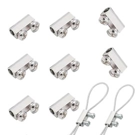 8 Pieces Wire Rope Grips,Wire Rope Clips for 1-2 mm Diameter,Wire Rope and Cable Wire Rope Clamp with End Screw Stopper I Shaped Wire Rope Lock,Aluminum Crimping Loop Sleeve Replacement wire rope