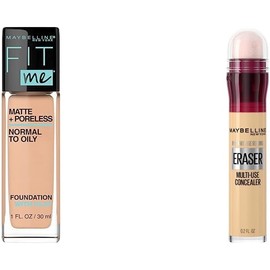 Maybelline Base de Maquillaje Fit Me Matte, 130 Buff Beige + Corrector de Maquillaje Instant Age Rewind, Neutralizer, 6 ml