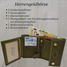 flevado German Design Full Leather Men's Wallet Vertical Wild with Trouser Chain in Green, Green, Modern