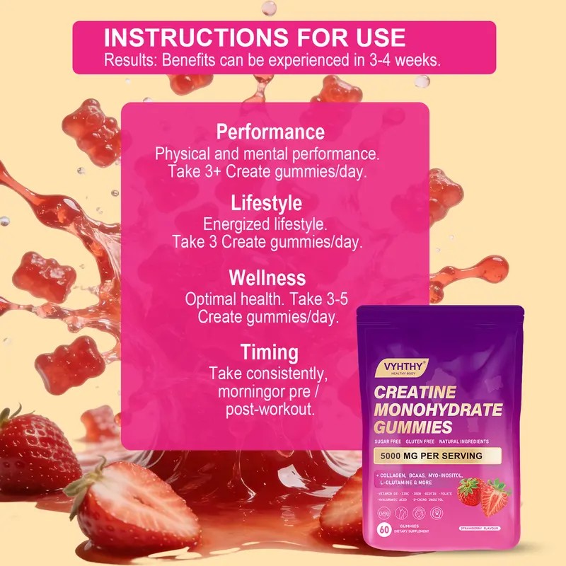 Creatine Monohydrate Gummies for Women – Muscle Recovery Support, Workout