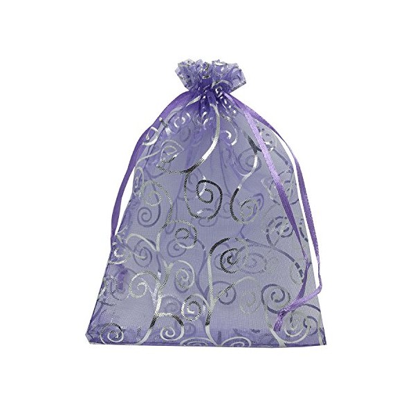 100pcs 5x7 Inches Drawstrings Organza Gift Candy Bags Wedding Favors Bags (Purple with Silver)