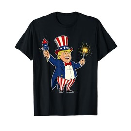 Trump 4th Of July Uncle Sam Hat Fireworks Patriotic Men Kids T-Shirt