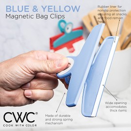 COOK WITH COLOR Nesting Plastic Mixing Bowl Set with Pour Spouts and Handles, Yellow and Blue, Pack of 4 Large Clips