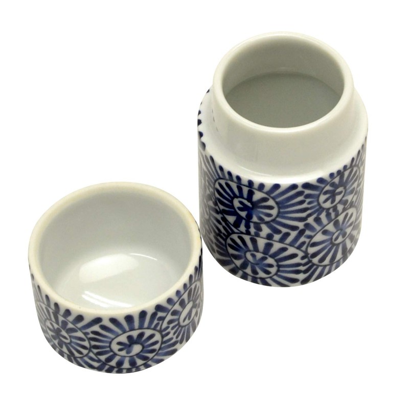 Tabletop Toothpick Holder with Lid, Arita Pottery, Octopus Arabesque, Blue,