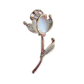 Eillwin White Rose Lovely Flower Crystal Brooch Pin for Women & Girls