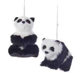 Kurt Adler 4" Plastic Furry Panda Ornament 2/Asstd