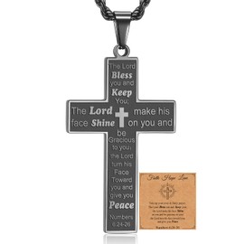 HSWYFCJY Bible Verse Cross Necklace for Men,Christian Cross Necklace for Men,Numbers 6 24-26 Black Cross Pendant Necklace Baptism Confirmation First Holy Communion Christening Gift Father's Day Gifts