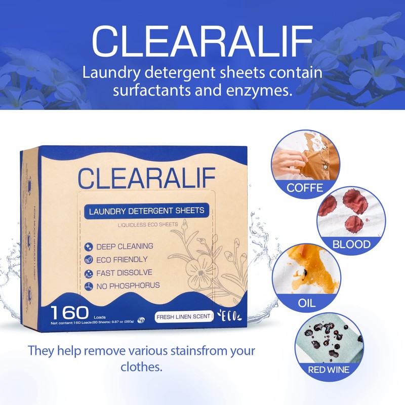 CLEARALIF Laundry Detergent Sheets Up to 160 Loads, Fresh Linen