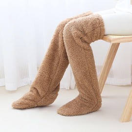 Funny Winter Legs Long Socks Furry Leg Warmers Paws Thigh High Socks Knee Fuzzy Plush Winter Home Sleeping Slipper Socks (CA/US, Numeric, 1, Regular, Regular, Brown)