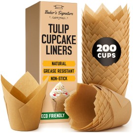 Tulip Cupcake Liners, Muffin Liners for Baking by Baker’s Signature – 200pcs of Parchment Paper Cups Cupcake Wrappers – Perfect Size, Sturdy, Greaseproof & Easy to Use – Wedding Decor – Natural Brown