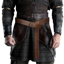 HiiFeuer Cinturón medieval de piel sintético en relieve, con anillo tórico, cinturón retro de caballero renacentista, marrón (Brown F), Large