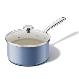 Redchef Nonstick Ceramic Sauce Pan With Lid, 3.5QT Small Cooking Pot with Stay-Cool Handle, Kitchen Non Toxic Soup Pot, PTFE & PFOA Free, Oven & Dishwasher Safe, Compatible with All Stovetops-Blue