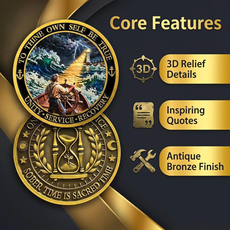 Sobriety Coin AA Medallion - to Thine Own Self Be