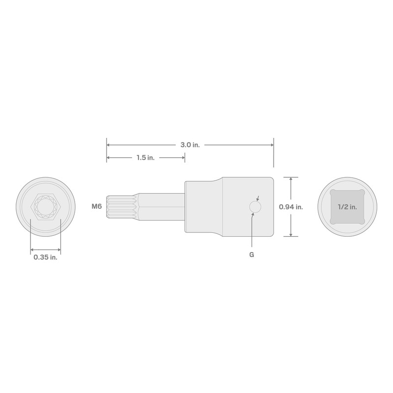 TEKTON 1/2 Inch Drive x M6 Triple Square Impact Bit