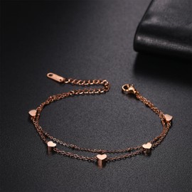 OIDEA Women's Bracelet Heart Bracelet: 14K Gold Plated Rose Gold Heart Double Layered Bracelet Adjustable Fashion Jewellery Elegant Jewellery Gift for Women Girls
