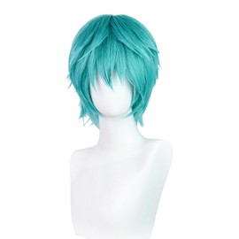 LAOBAO Mikuo Cosplay Wig, Light Blue, Short Hair, Green Hair, Wig, Long Curl, Heat Resistant, Disguise Wig, Costume Accessory, Party, Festival, Halloween, Fancy Dress Up Cosplay Wig