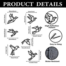 COLOR VALLEY ART Bird Metal Wall Decor, 7Pcs Black Birds Metal Wall Art, Geometric Hanging Decorative Wall Sculpture for Home Kitchen Patio Bedroom Living Room Bathroom Garden (7)