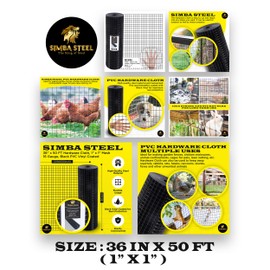 SIMBA STEEL - 24” x 100 FT Hardware Cloth,1" x 1" Mesh, 16 Gauge,Black PVC Vinyl Coated, Rust Proof, Black Welded Wire Mesh Roll for Garden, Fence,Rabbit, Pet Enclosures (24 in x 100 FT)