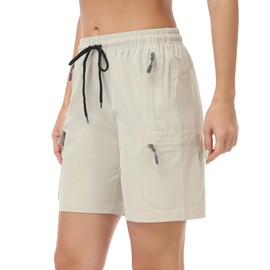 GymBrave Women's Quick Dry Lightweight Cargo Shorts for Outdoor Athletic Travel with Pockets, Light khaki