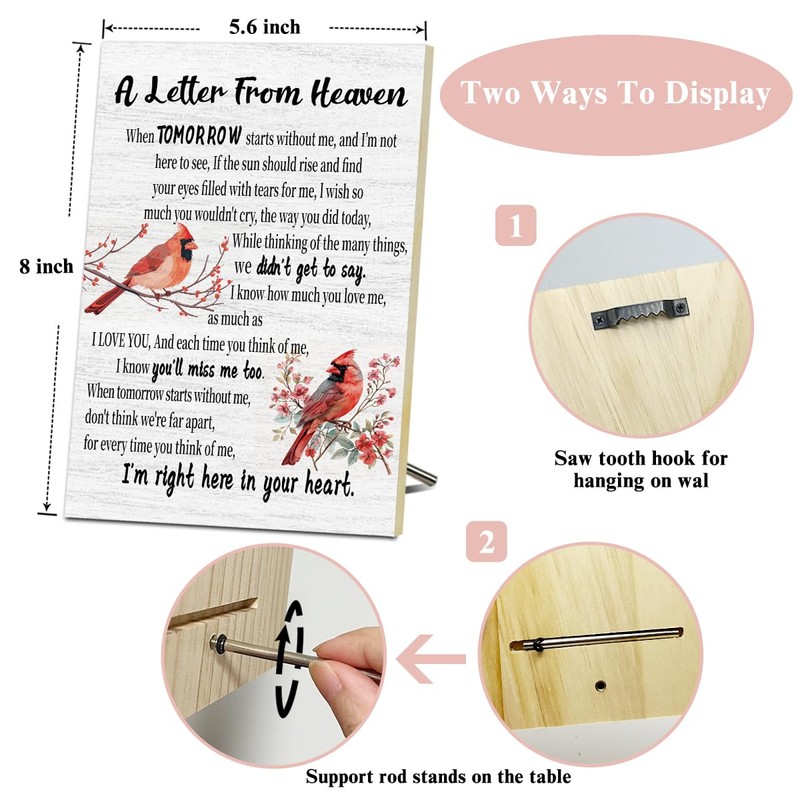 Sympathy Gifts Desk Decor Wood Sign, Red Cardinal Gifts Memorial