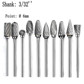Luo ke 10 Pcs Ø6 x 2.35 mm Aluminum Cutting Burr, 3/32 Inch Shank Carbide Burr Bits For Rotary Tool Include Dremel