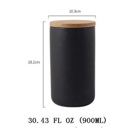YYW Ceramic Food Storage Jar Canister with Airtight Wooden Lid, Modern Design Food Canisters Loose Tea Coffee Sugar Spice Nuts Snacks Seasonings Storage Jar Caddy (Black 35.19oz/1000ml)