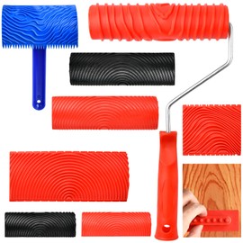 Supkiir 8Pcs Wood Graining Painting Tool Set, Including Rubber Wood Grain Tool and Embossed Wall Texture Painting Pattern Roller with Handle for Wall Floor Furniture DIY Room Art Decoration