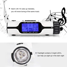 World Time Travel Clock, ABS LCD Circular World Time Digital Travel Alarm Clock With Flashlight And 16 Wake Up Melodies For Hiking Camping Traveling Outdoor