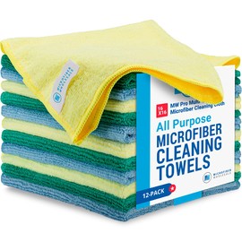 MW Pro Microfiber Cleaning Cloth | Blue, Green, Yellow (12 Pack) | Size 16" x 16" | All Purpose Microfiber Towels - Clean, Dust, Polish, Scrub, Absorbent