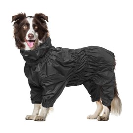 Geyecete1/2 Leg Trouser Suit，Dog Raincoat with high Waterproof for Dogs Reflective Four-Leg rain Gear Jumpsuit for Puppies Small Medium pet-Black-S